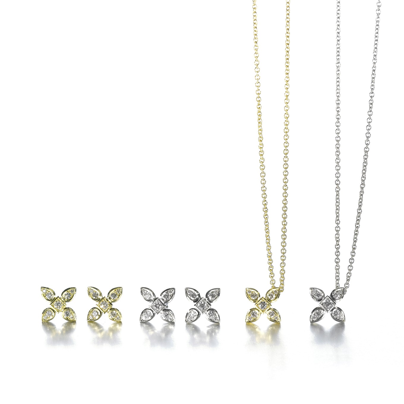 Sevilla diamond earrings & pendants in 18k white & yellow gold