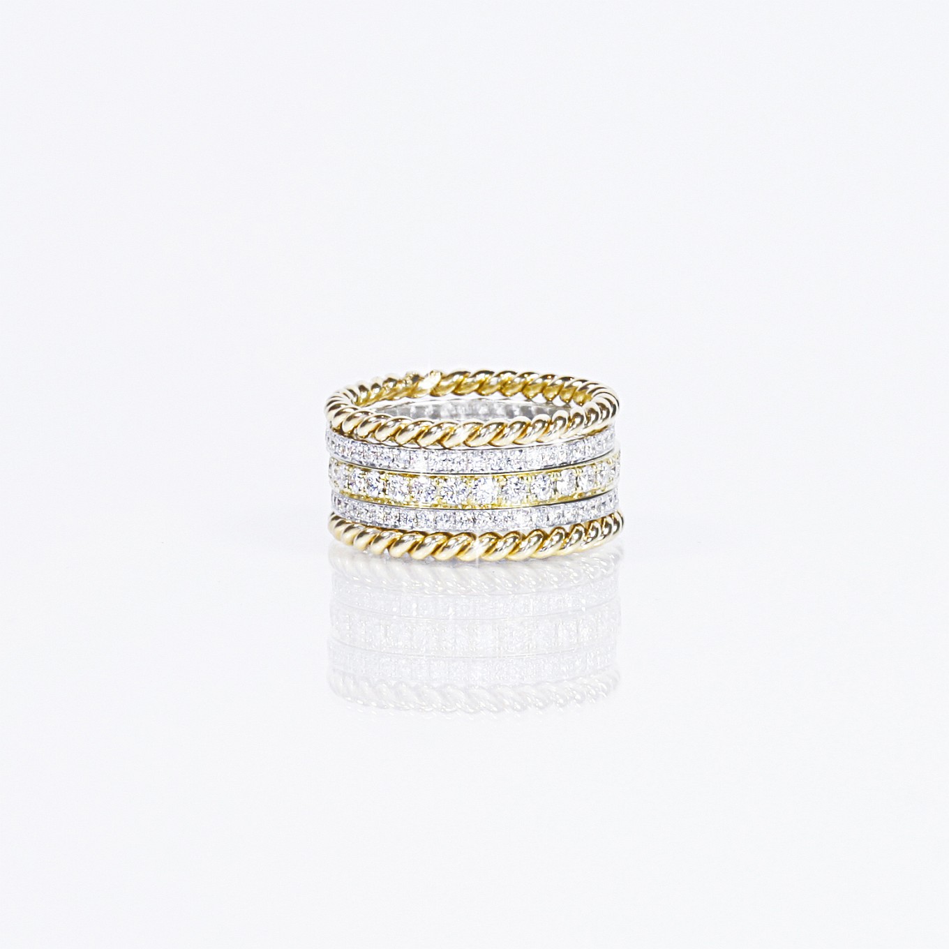 DIAMOND ETERNITY BANDS WITH GOLD BRAIDED BANDS