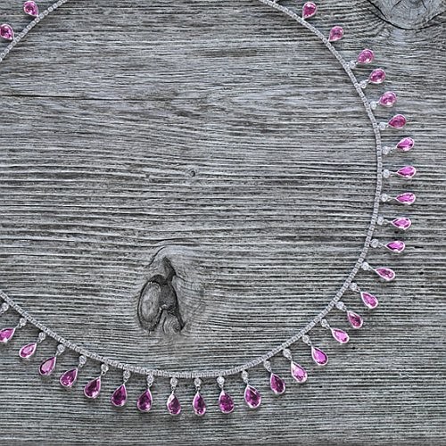 “Olivia” Fancy Sapphire necklace with graduated Pink to Purple Sapphires, White Sapphires & Diamonds