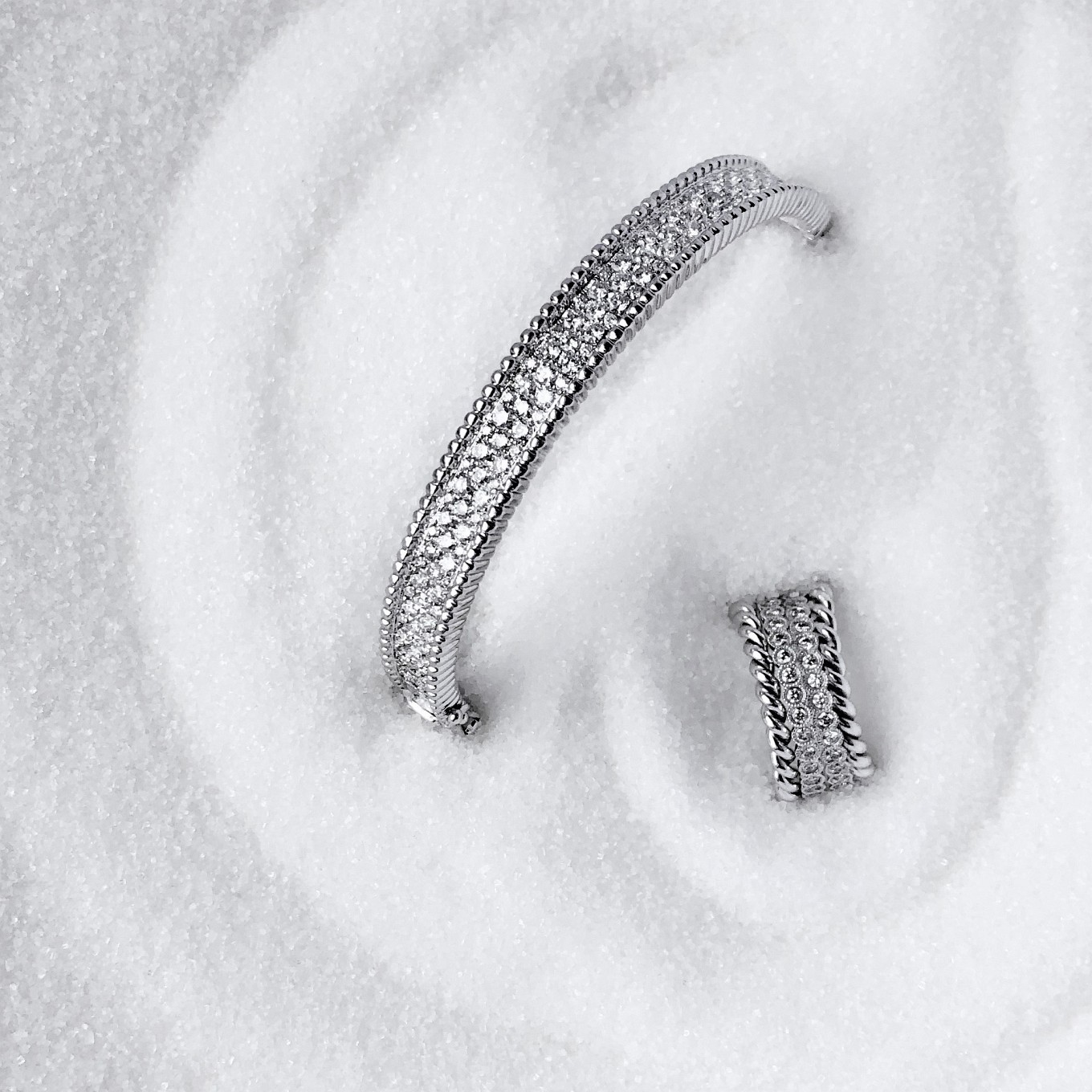 PAVE DIAMOND BANGLE & RING IN WHITE GOLD PRICED TO ORDER