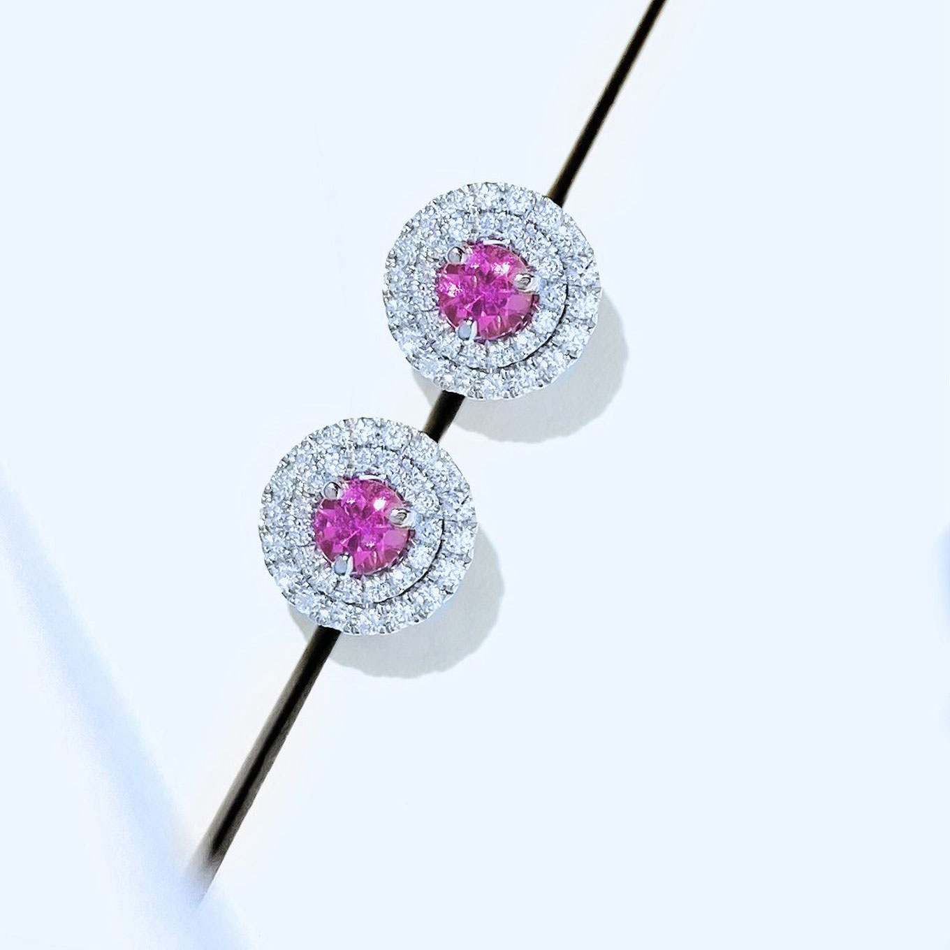 PINK SAPPHIRE AND DIAMOND STUDS 2500 PAIRED WITH DIAMOND JACKETS 1900